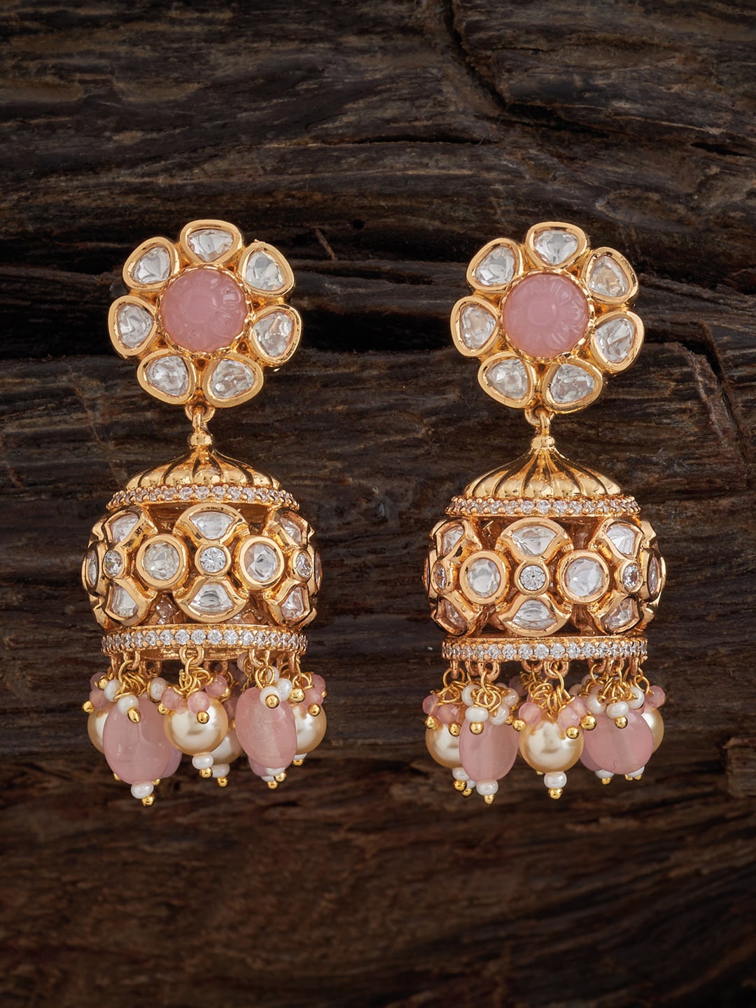 

Kushal's Fashion Jewellery Gold Plated Contemporary Jhumkas, Pink