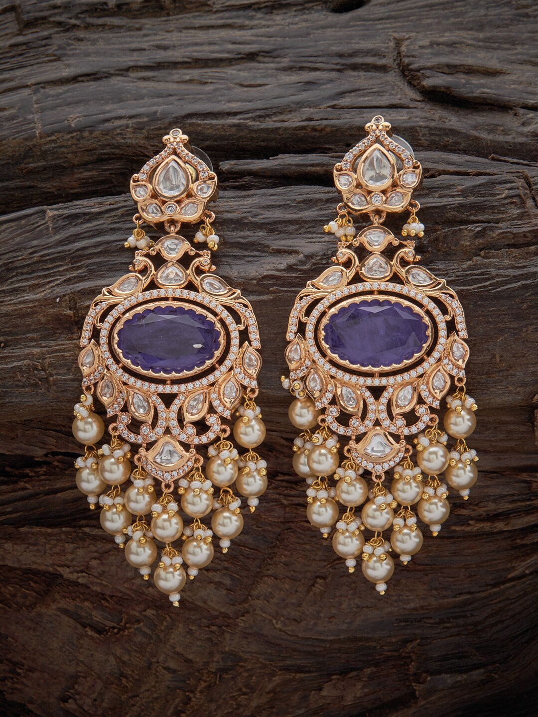

Kushal's Fashion Jewellery Gold-Plated Kundan Contemporary Drop Earrings, Lavender