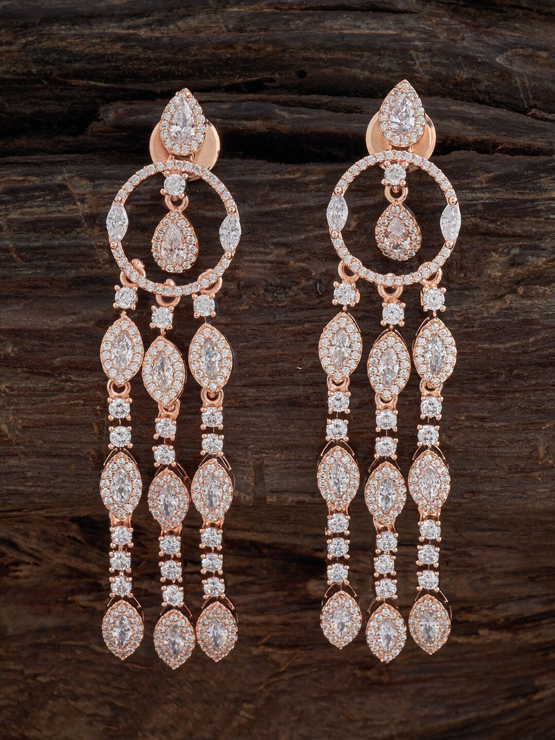 

Kushal's Fashion Jewellery Rose Gold-Plated Zircon-Studded Contemporary Drop Earrings, White