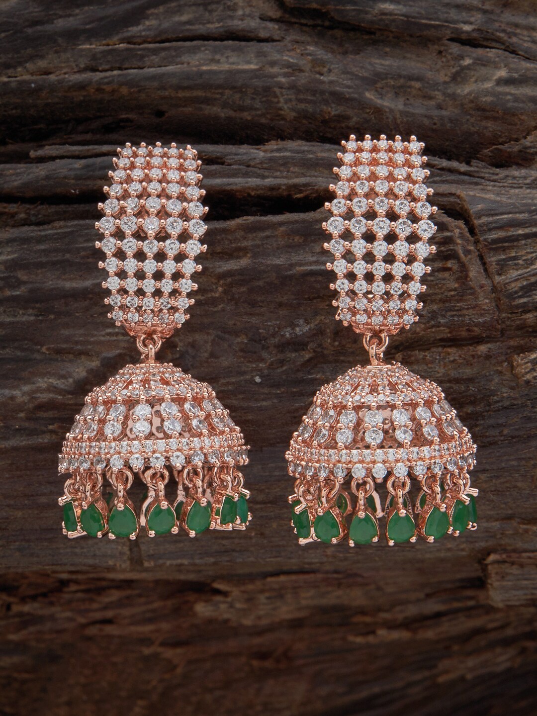 

Kushal's Fashion Jewellery Rose Gold-Plated Contemporary Jhumkas Earrings, Green