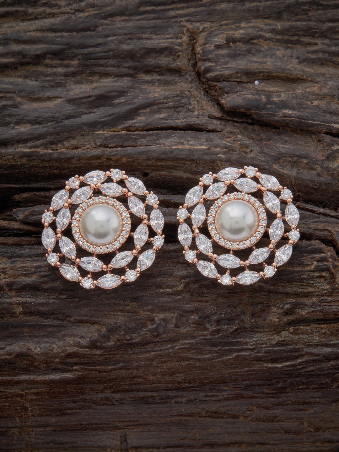 

Kushal's Fashion Jewellery Rose Gold-Plated Contemporary Studs, White