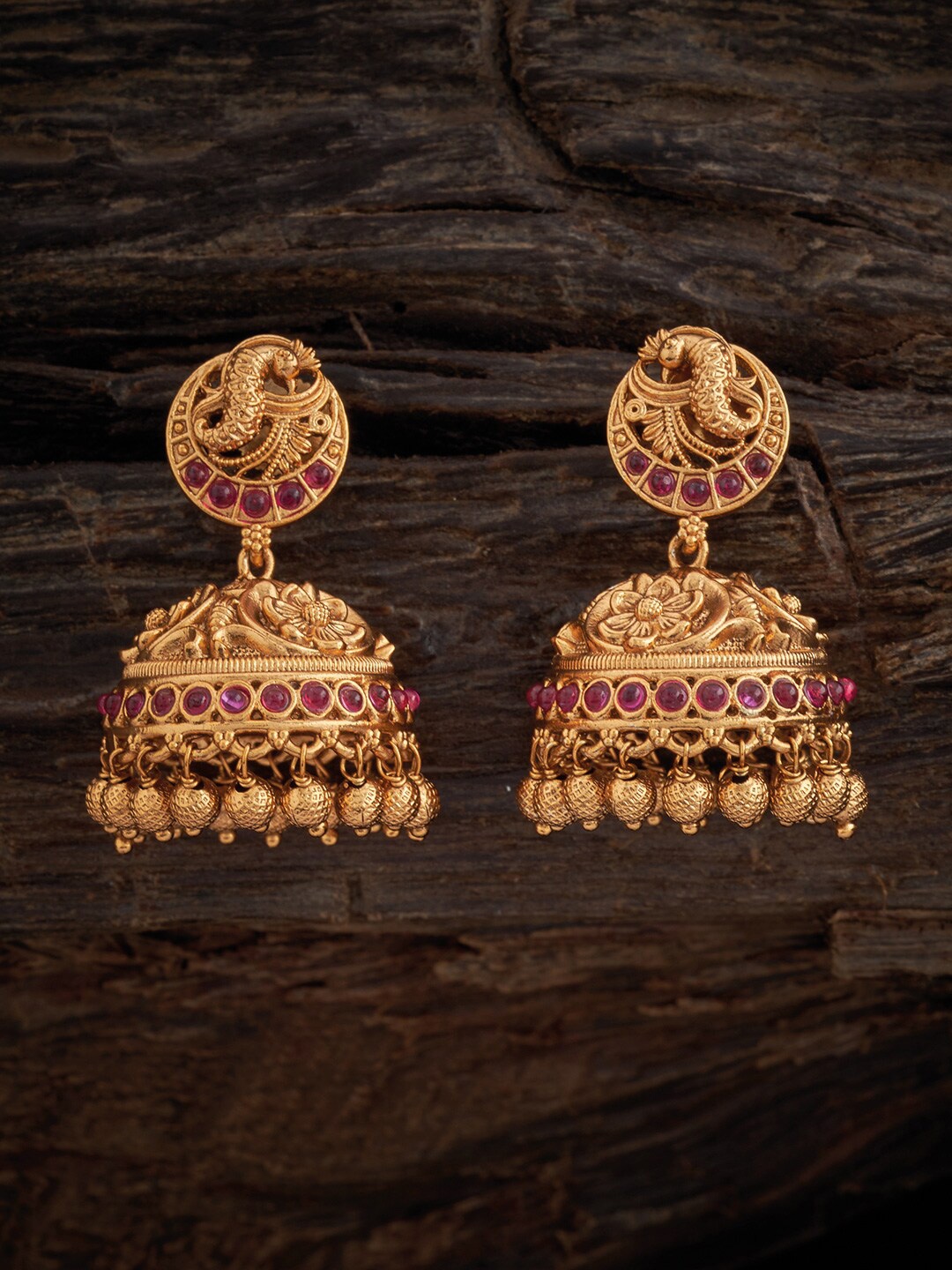 

Kushal's Fashion Jewellery Gold-Plated Dome Shaped Jhumkas Earrings, Pink