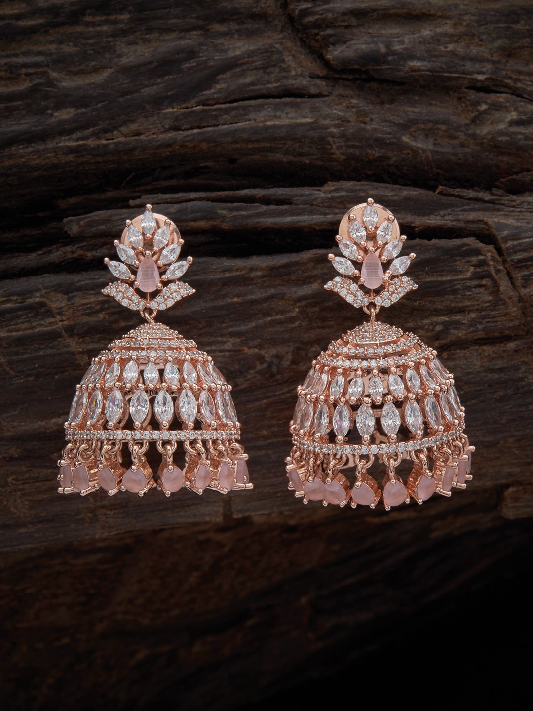 

Kushal's Fashion Jewellery Rose Gold-Plated Contemporary Jhumkas Earrings, Pink