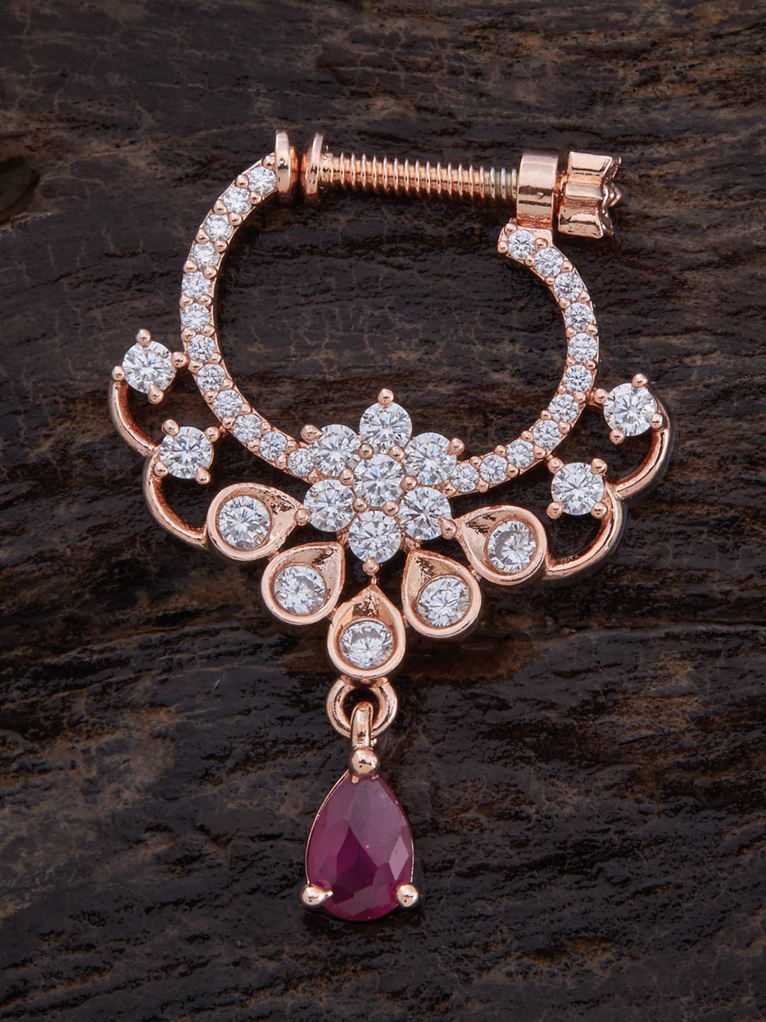 

Kushal's Fashion Jewellery Rose Gold-Plated CZ-Studded Nosepin