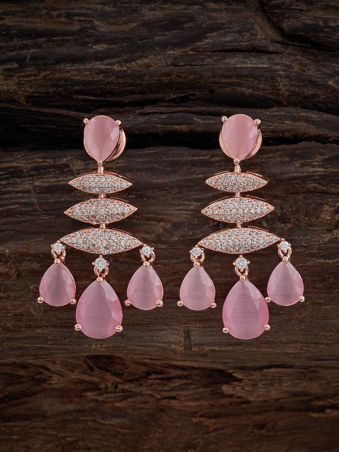 

Kushal's Fashion Jewellery Rose Gold-Plated Zircon Contemporary Drop Earrings, Pink