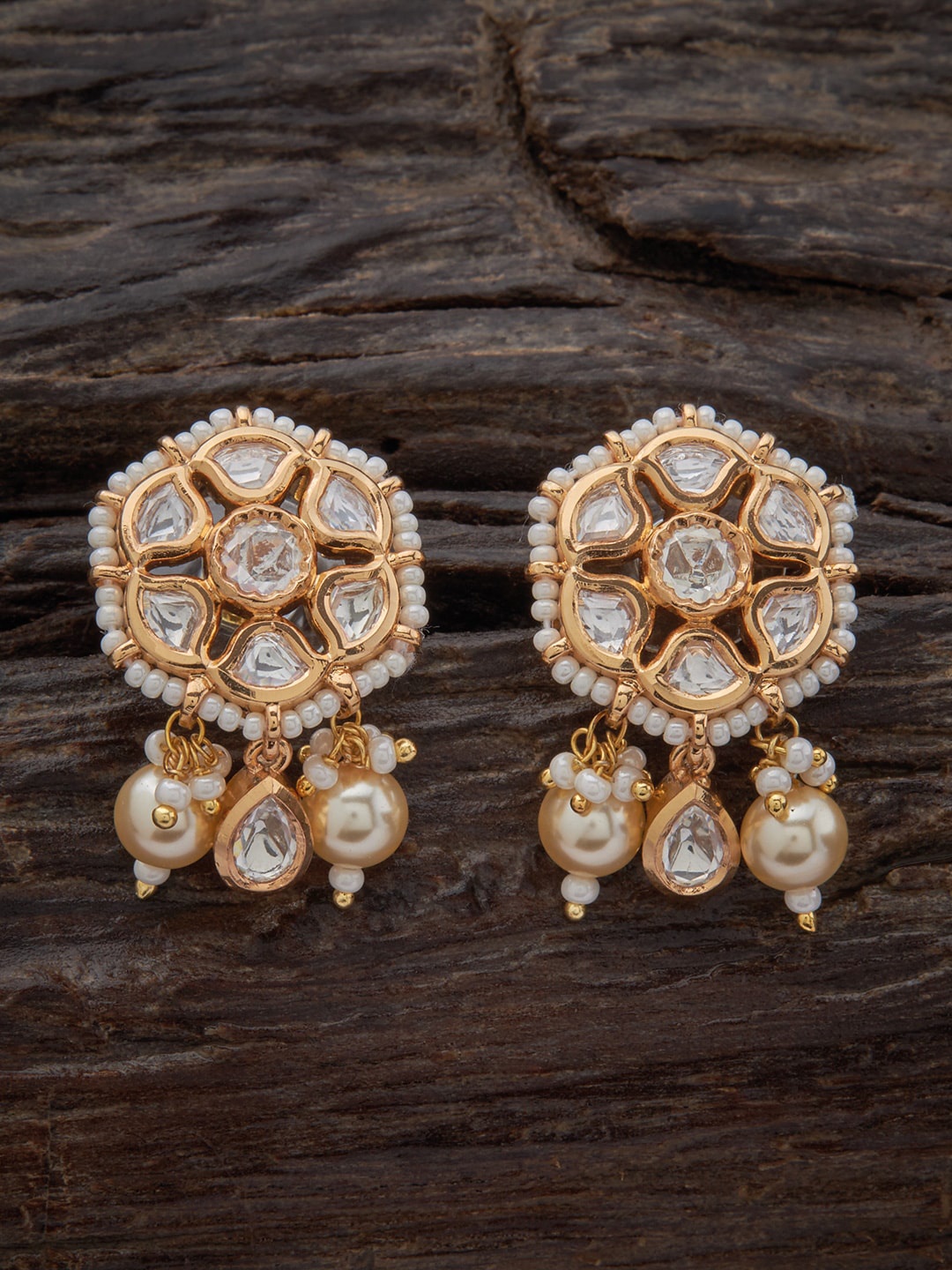 

Kushal's Fashion Jewellery Gold-Plated Kundan Drop Earrings, White