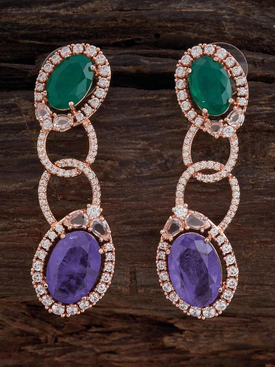 

Kushal's Fashion Jewellery Rose Gold-Plated Zircon Contemporary Drop Earrings, Green