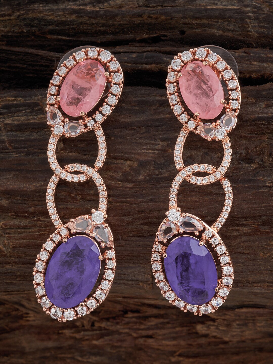 

Kushal's Fashion Jewellery Rose Gold-Plated Zircon Studded Drop Earrings, Pink
