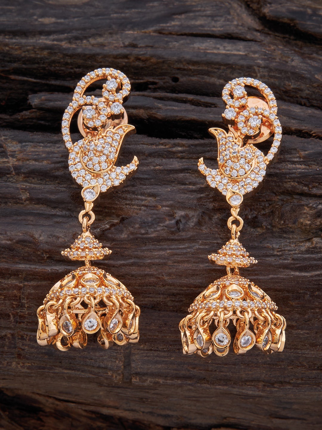 

Kushal's Fashion Jewellery Gold-Plated Zircon Contemporary Jhumkas Earrings, White
