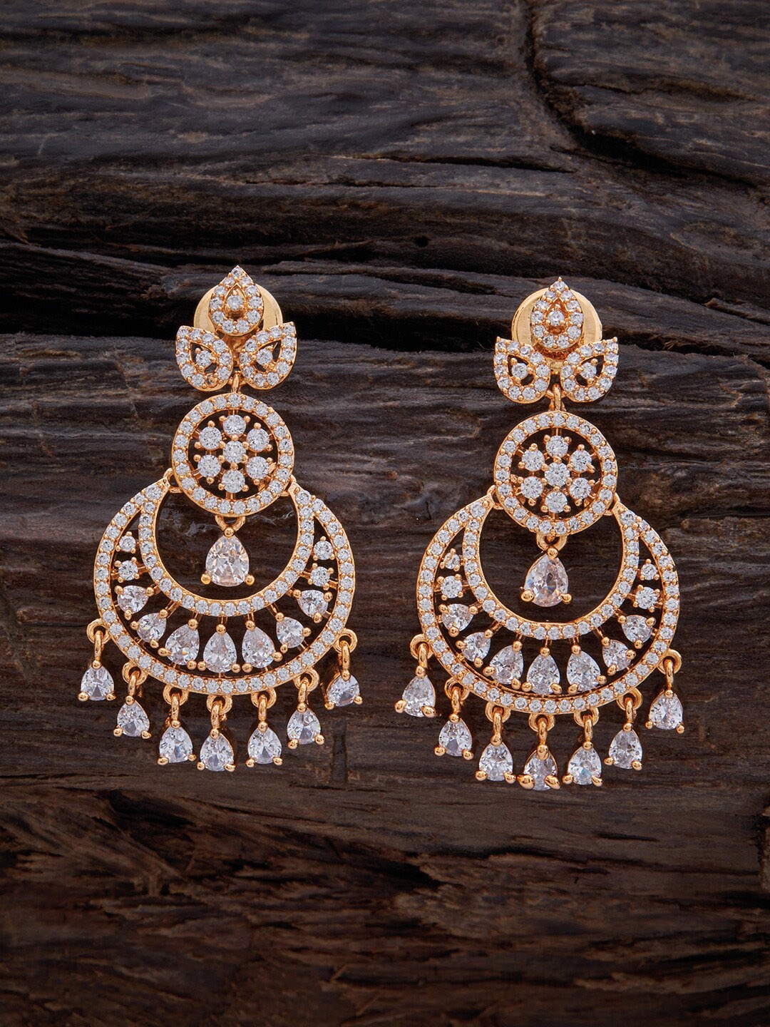 

Kushal's Fashion Jewellery Gold-Plated Zircon Contemporary Chandbalis Earrings, White