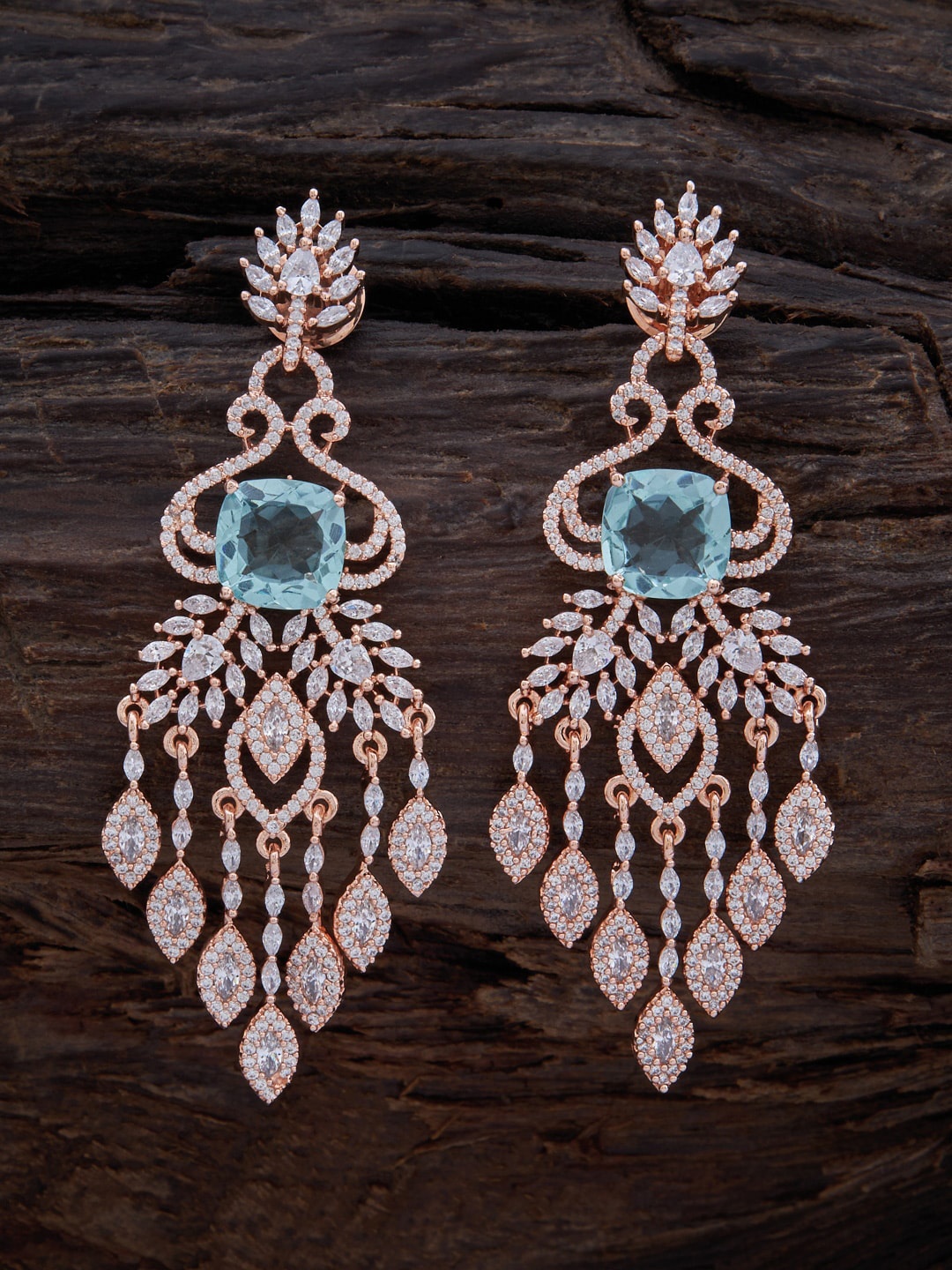 

Kushal's Fashion Jewellery Rose Gold-Plated Zircon Contemporary Drop Earrings, Sea green