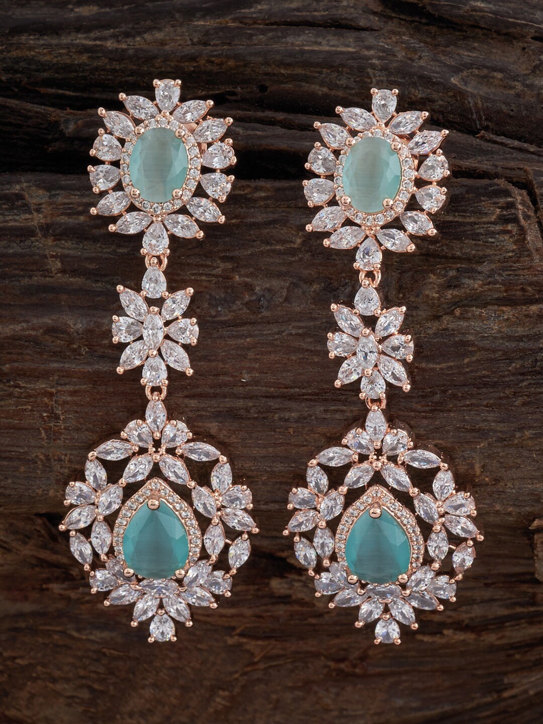 

Kushal's Fashion Jewellery Rose Gold Plated Contemporary Drop Earrings, Sea green