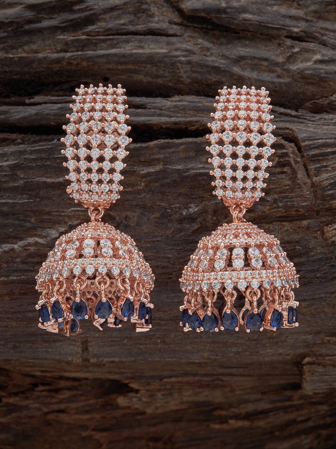 

Kushal's Fashion Jewellery Rose Gold-Plated Contemporary Jhumkas Earrings, Blue