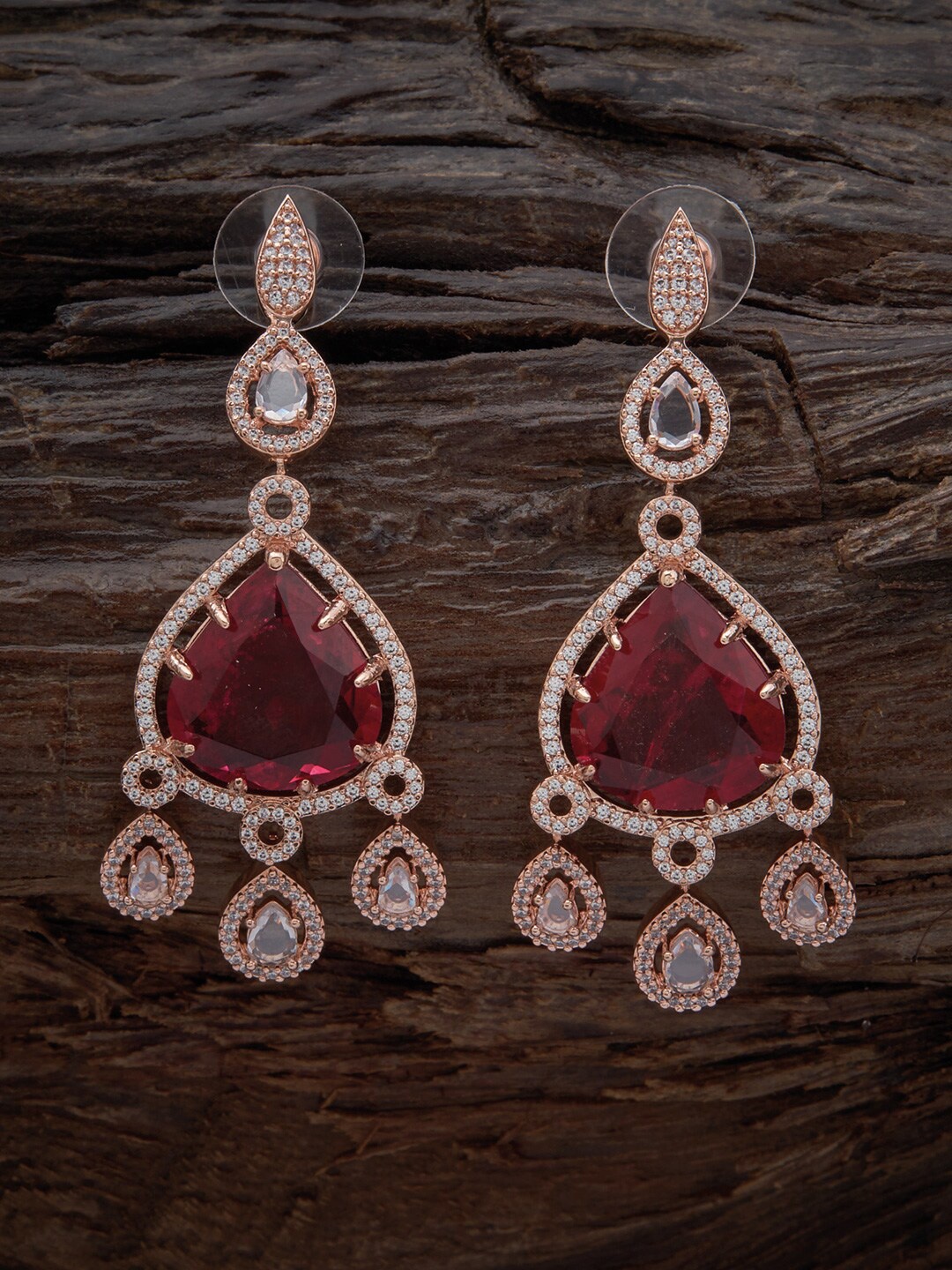 

Kushal's Fashion Jewellery Rose Gold-Plated Contemporary Drop Earrings, Red