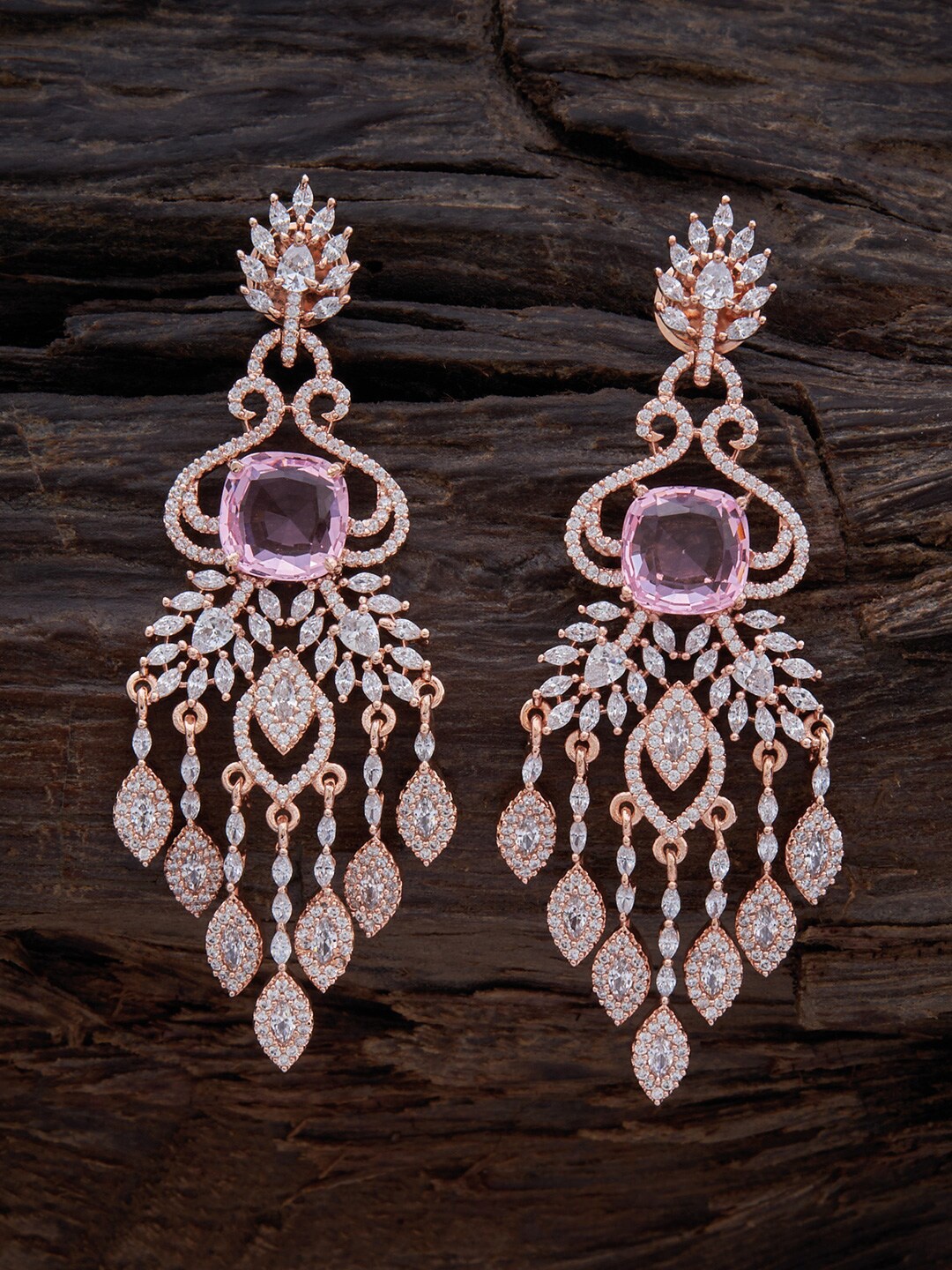 

Kushal's Fashion Jewellery Rose-Gold-Plated Contemporary Drop Earrings, White