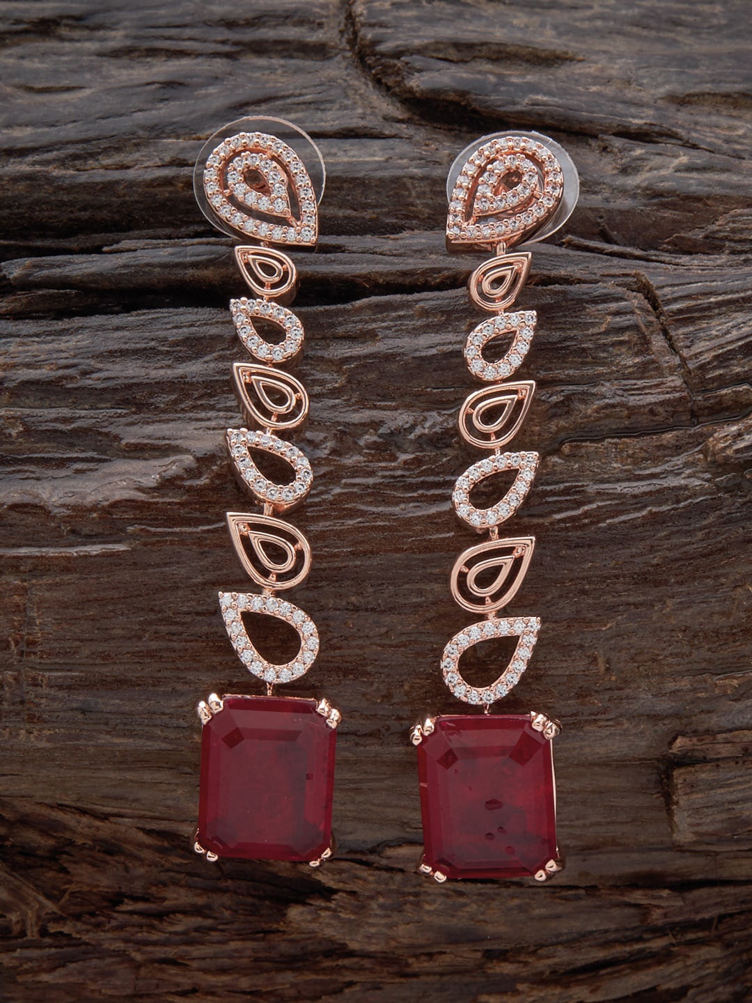 

Kushal's Fashion Jewellery Rose Gold-Plated Contemporary Drop Earrings, Red