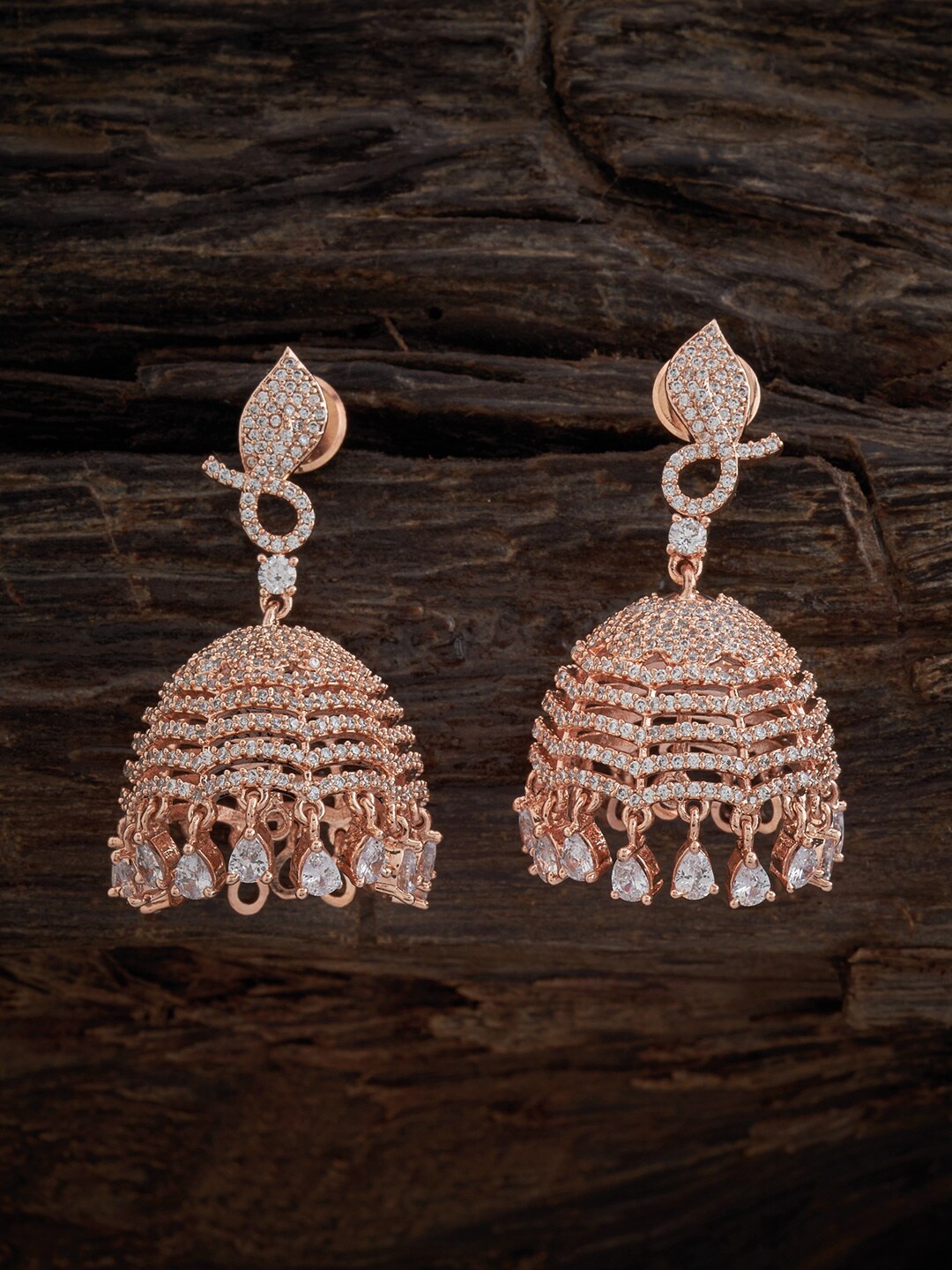 

Kushal's Fashion Jewellery Rose Gold-Plated Contemporary Jhumkas Earrings, White