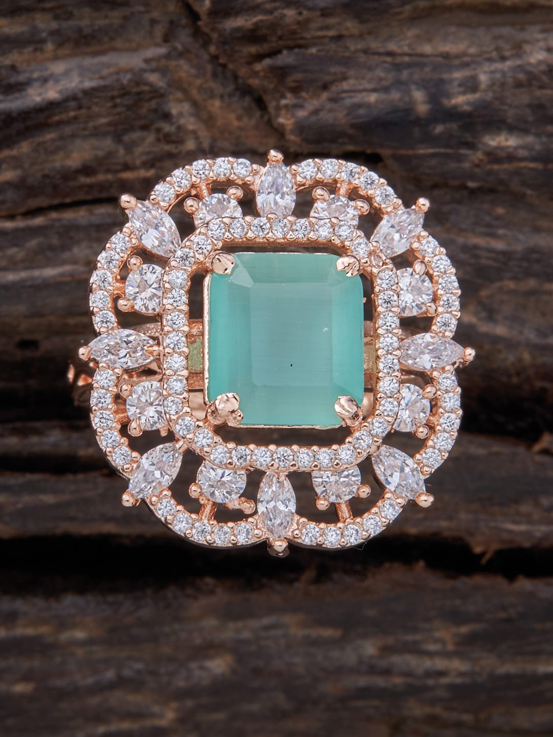 

Kushal's Fashion Jewellery Rose Gold-Plated AD-Studded Adjustable Finger Ring, Sea green