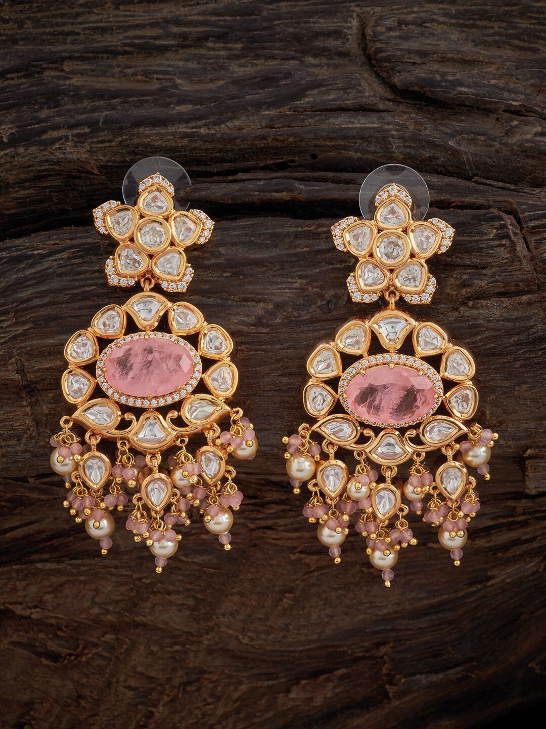 

Kushal's Fashion Jewellery Rose-Gold Plated Contemporary Drop Earrings, Pink