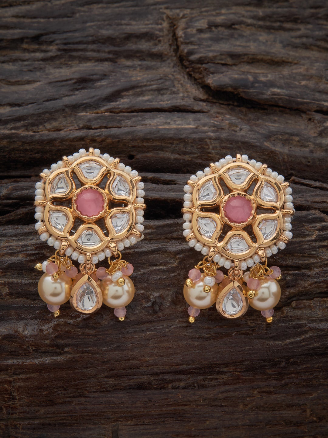 

Kushal's Fashion Jewellery Gold Plated Contemporary Jhumkas, Pink
