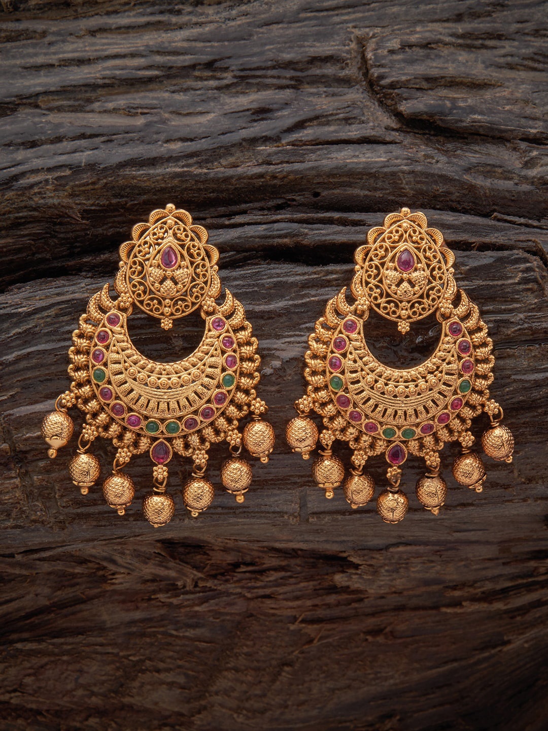 

Kushal's Fashion Jewellery Gold-Plated Contemporary Chandbalis Earrings, Red