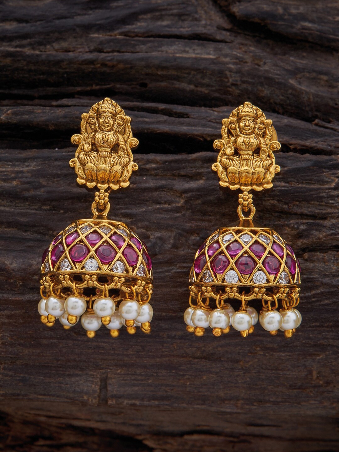 

Kushal's Fashion Jewellery Contemporary Jhumkas Earrings, Red