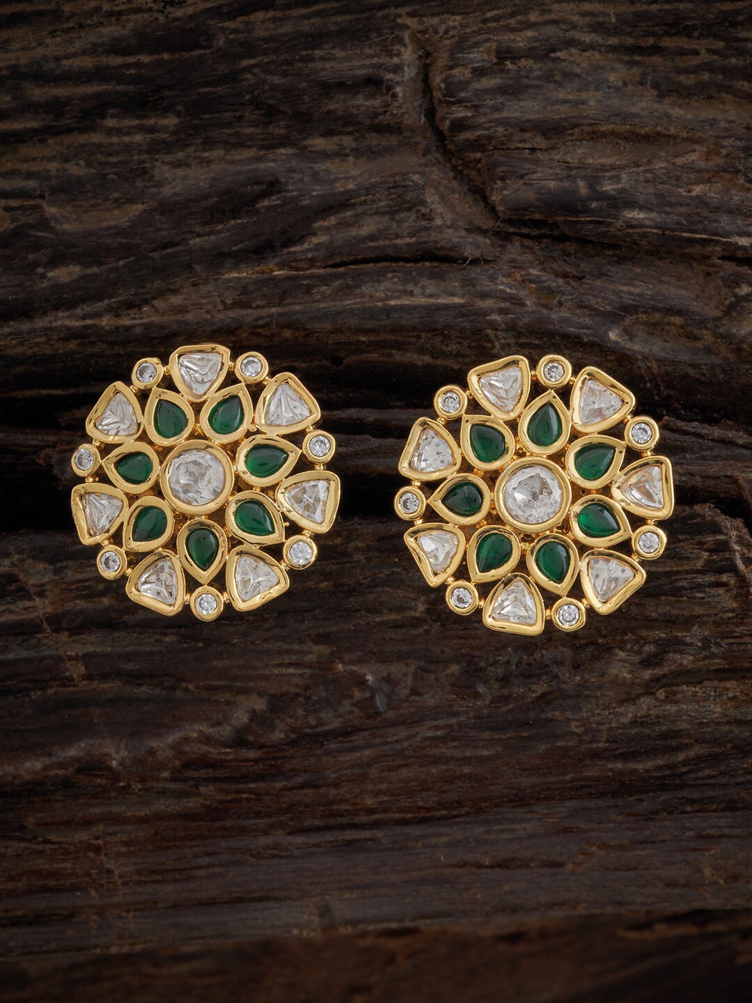 

Kushal's Fashion Jewellery Kundan Contemporary Studs Earrings, Green