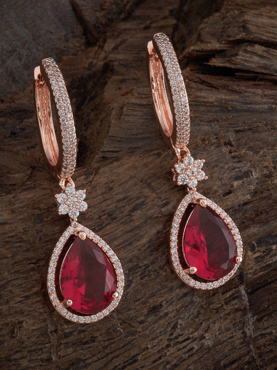 

Kushal's Fashion Jewellery Rose Gold-Plated Contemporary Drop Earrings, Red