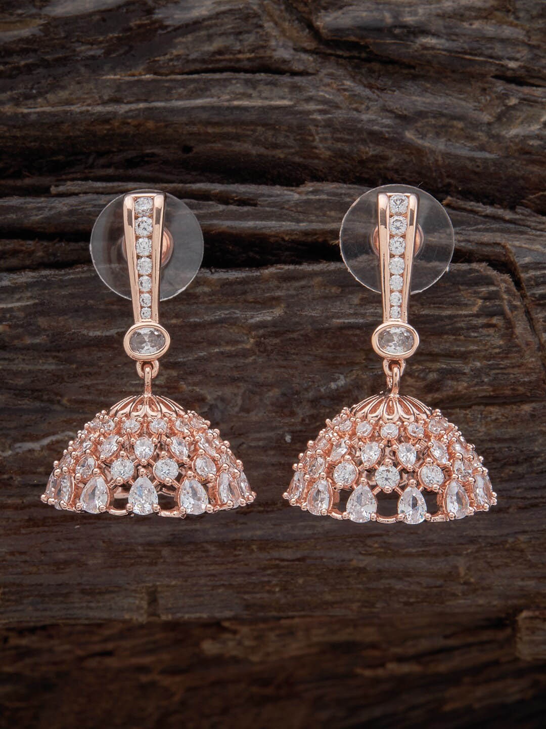 

Kushal's Fashion Jewellery Rose Gold-Plated Contemporary Jhumkas Earrings, White