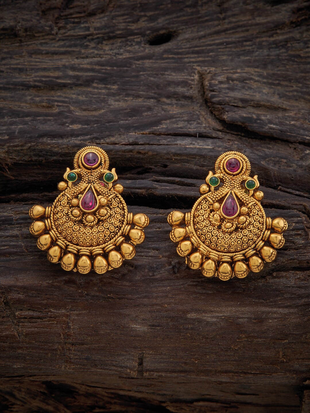 

Kushal's Fashion Jewellery Gold Plated Contemporary Antique Stone Studded Studs Earrings, Red