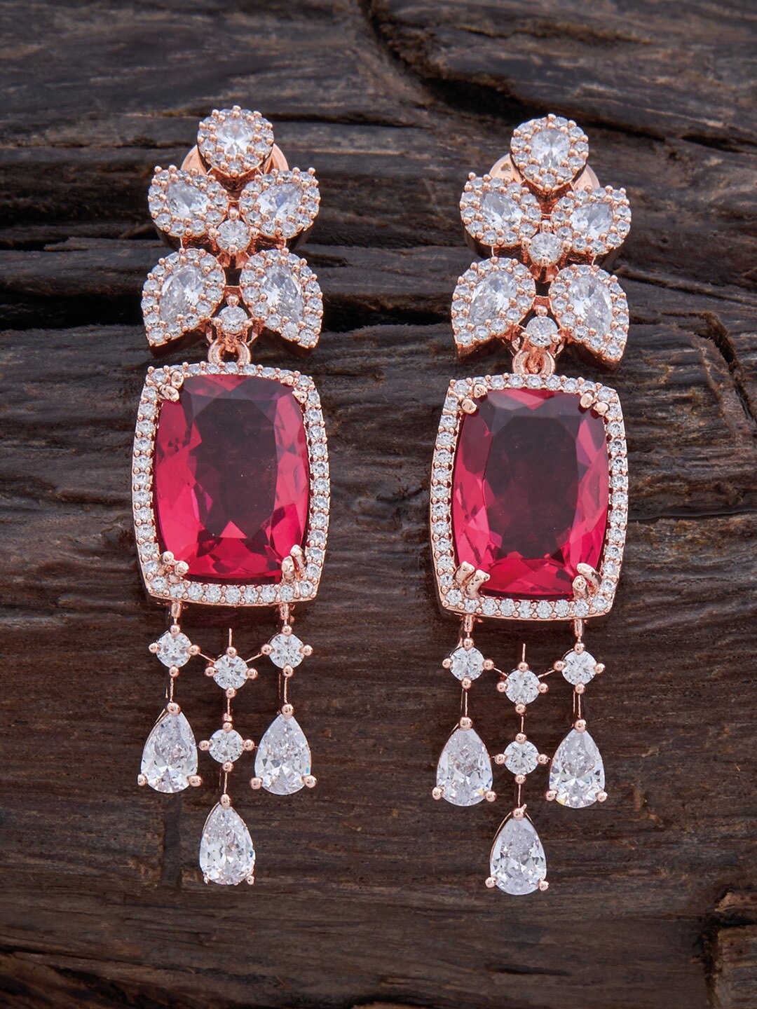 

Kushal's Fashion Jewellery Rose Gold-Plated Contemporary Drop Earrings, Red