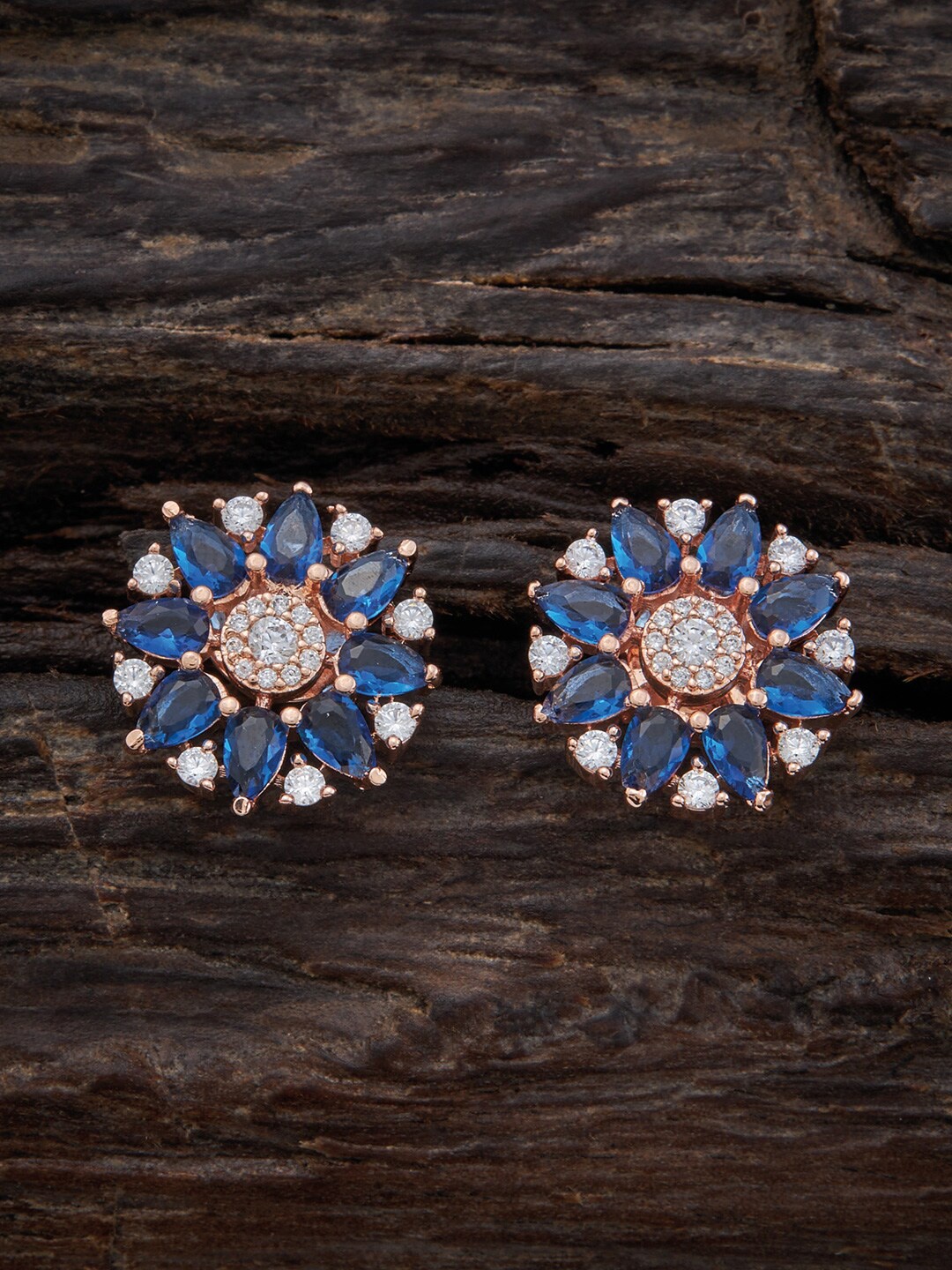 

Kushal's Fashion Jewellery Rose Gold-Plated Zircon Floral Studs Earrings, Blue
