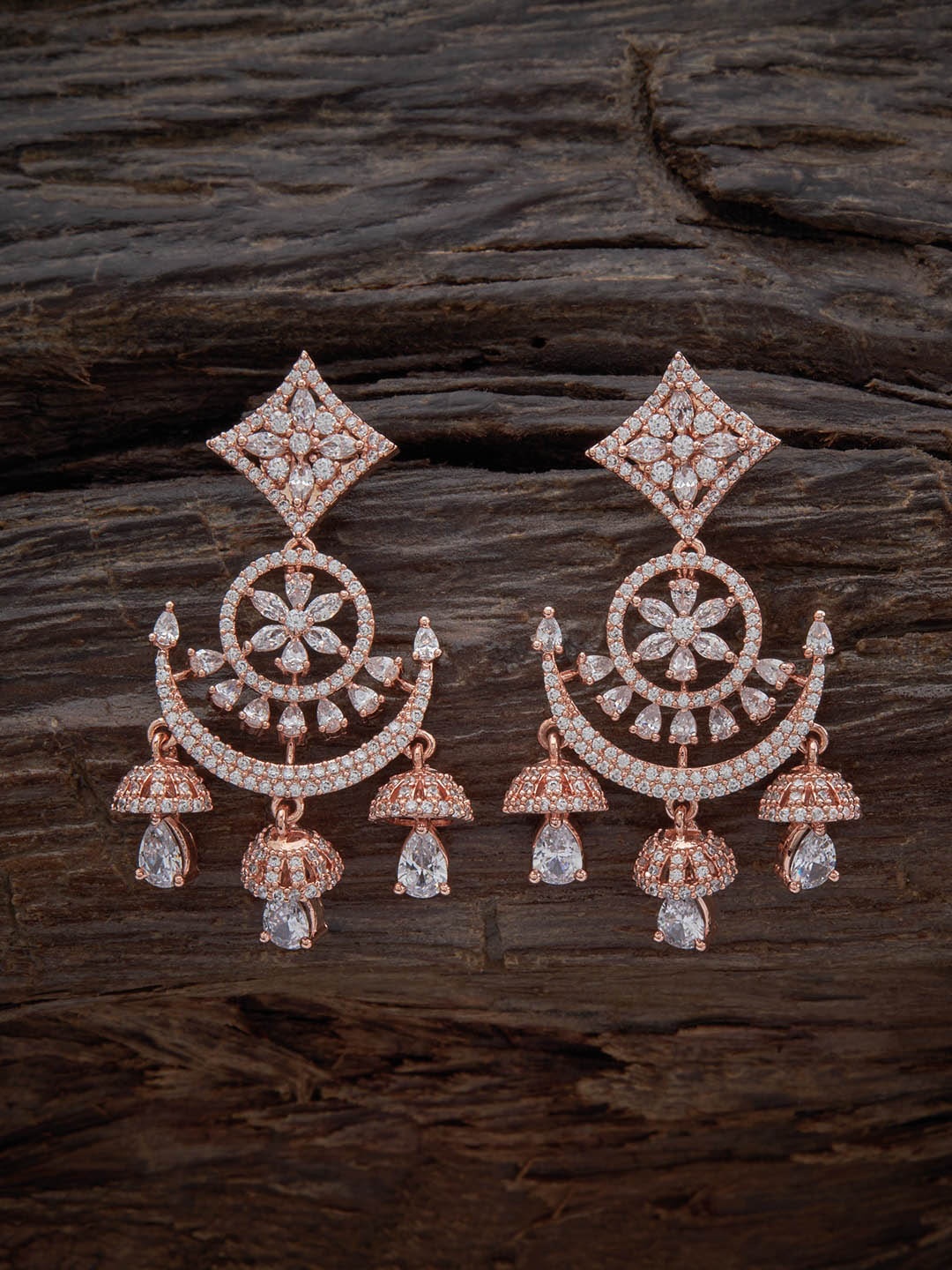 

Kushal's Fashion Jewellery Rose Gold-Plated Zircon Contemporary Drop Earrings, White