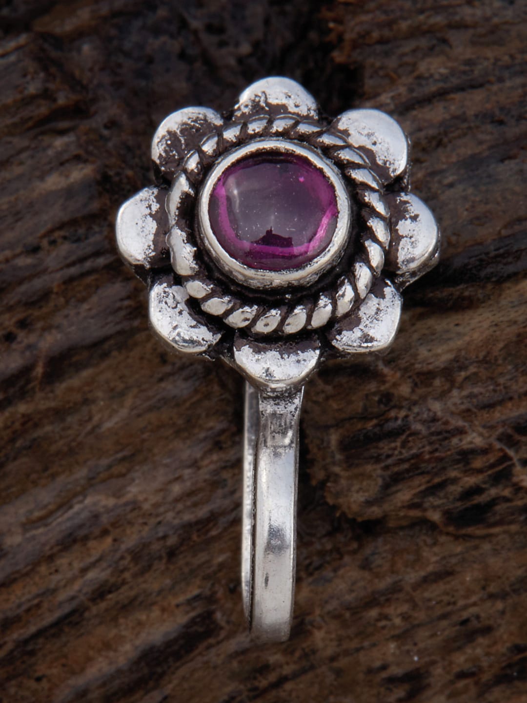 

Kushal's Fashion Jewellery Oxidised Rhodium-Plated 92.5 Pure Silver Nosepin, Pink