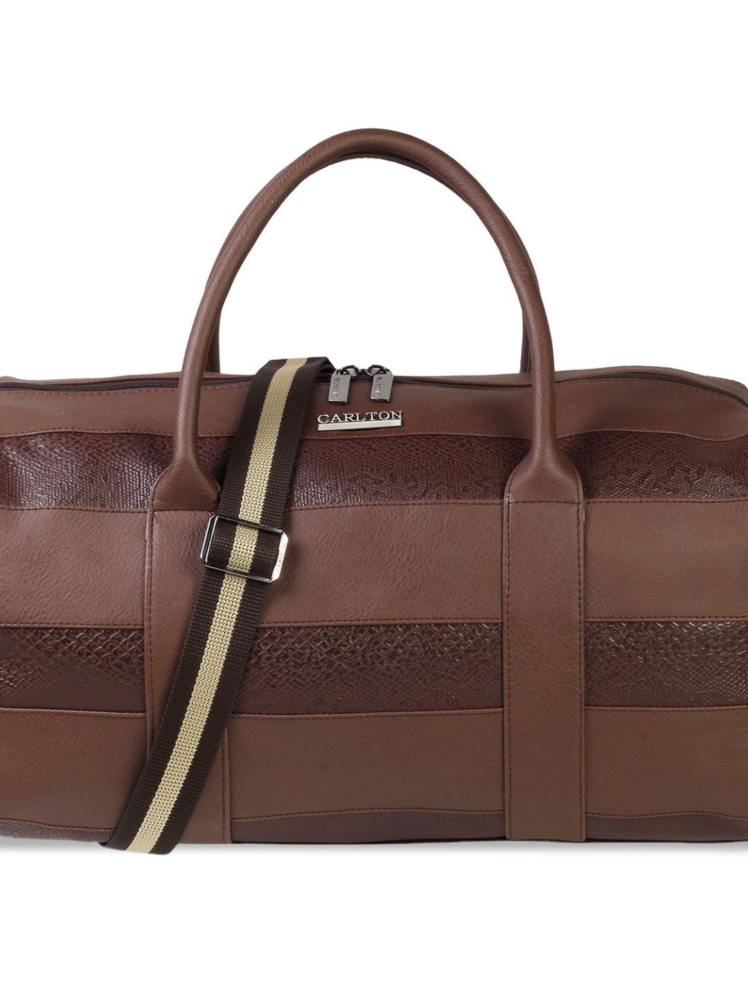 

Carlton London Striped Medium Travel Duffel Bag, Coffee brown