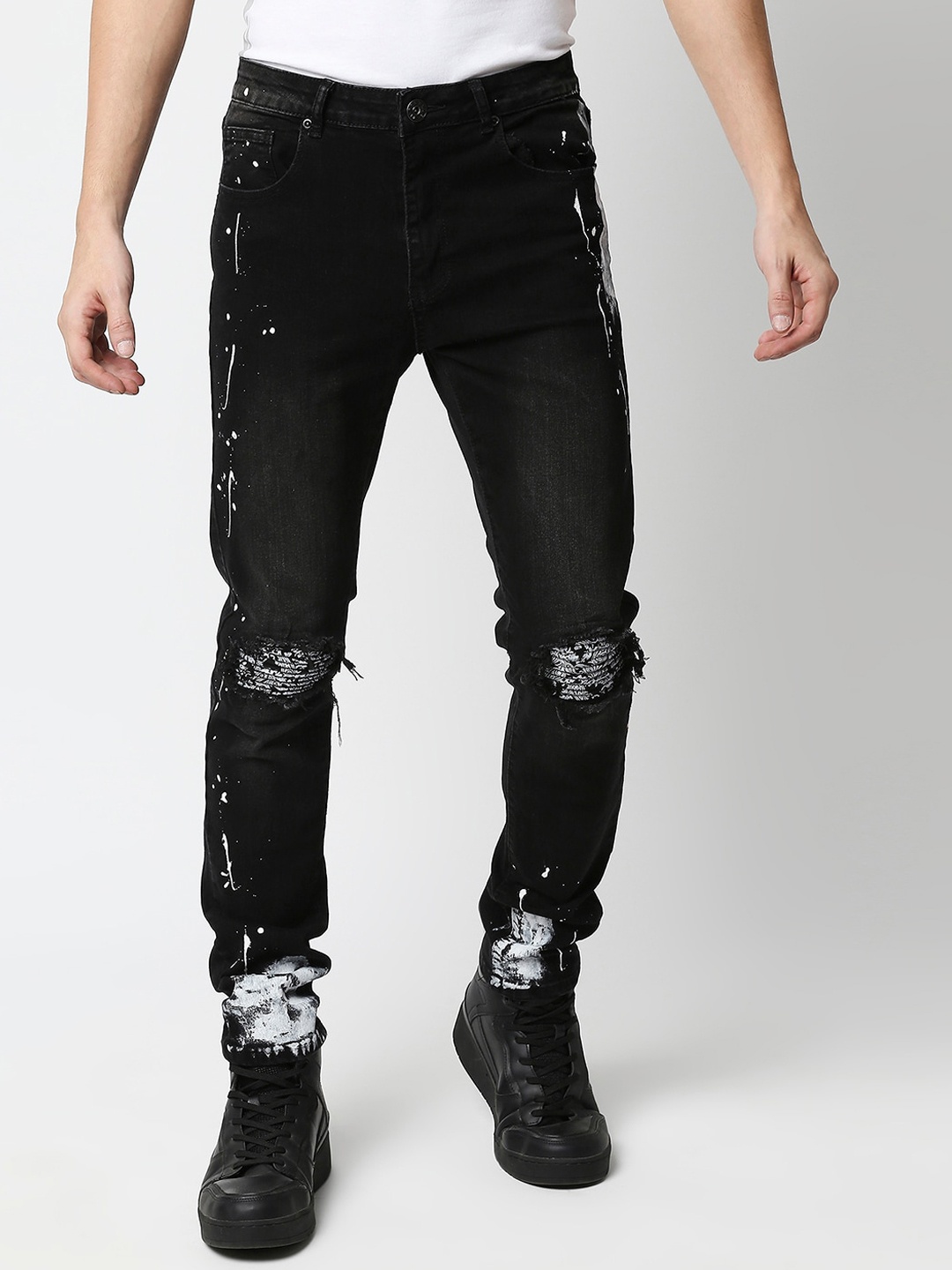 

WAIMEA Men Skinny Fit Highly Distressed Fade Stretchable Cotton Jeans, Black
