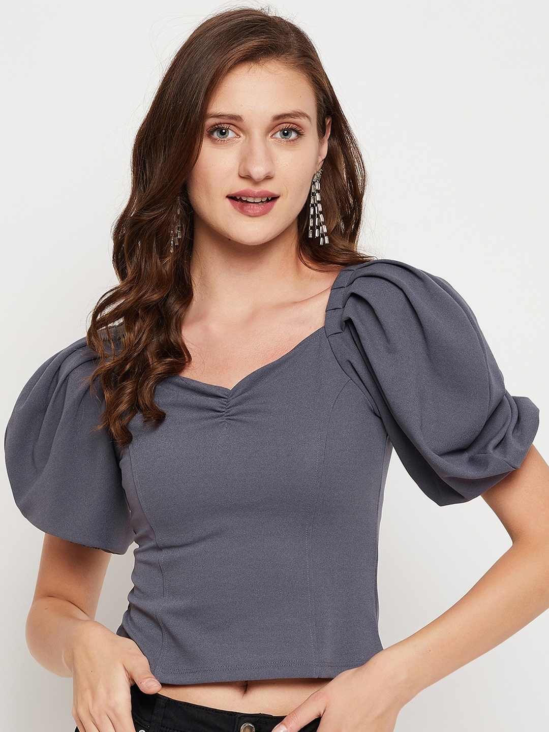 

LE BOURGEOIS Grey Sweetheart Neck Crop Top