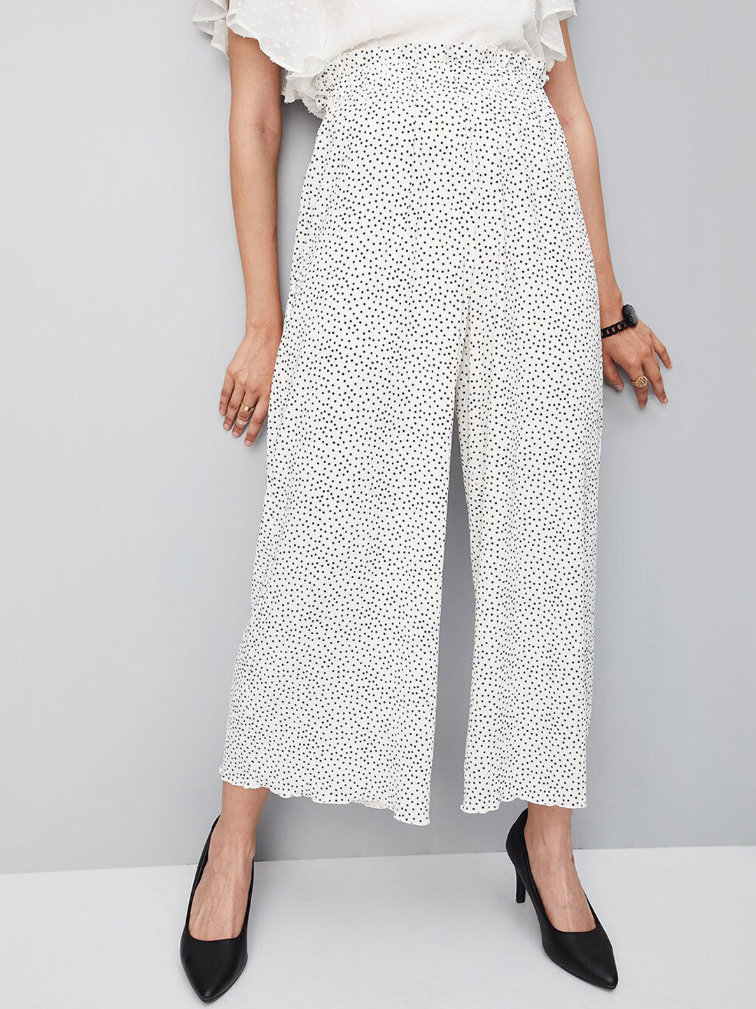 

max Women Polka Dots Printed Cropped Parallel Trousers, White