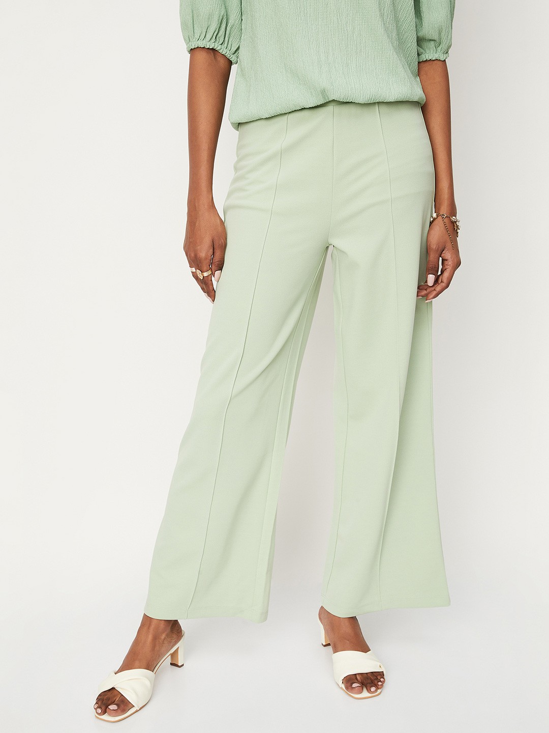 

max Women Mid-Rise Parallel Trousers, Sea green