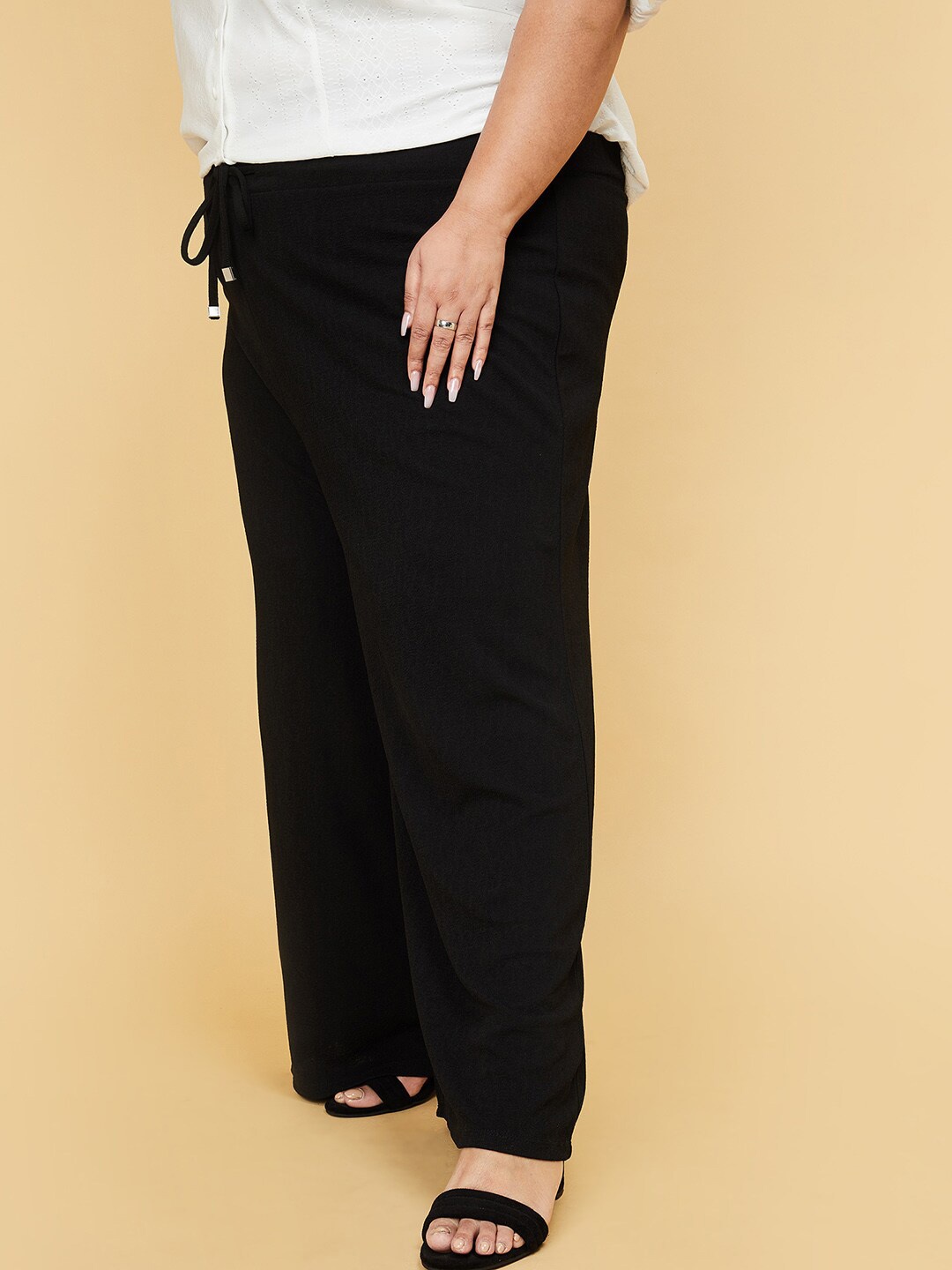 

max Plus Size Women Flat-Front Mid-Rise Parallel Trousers, Black