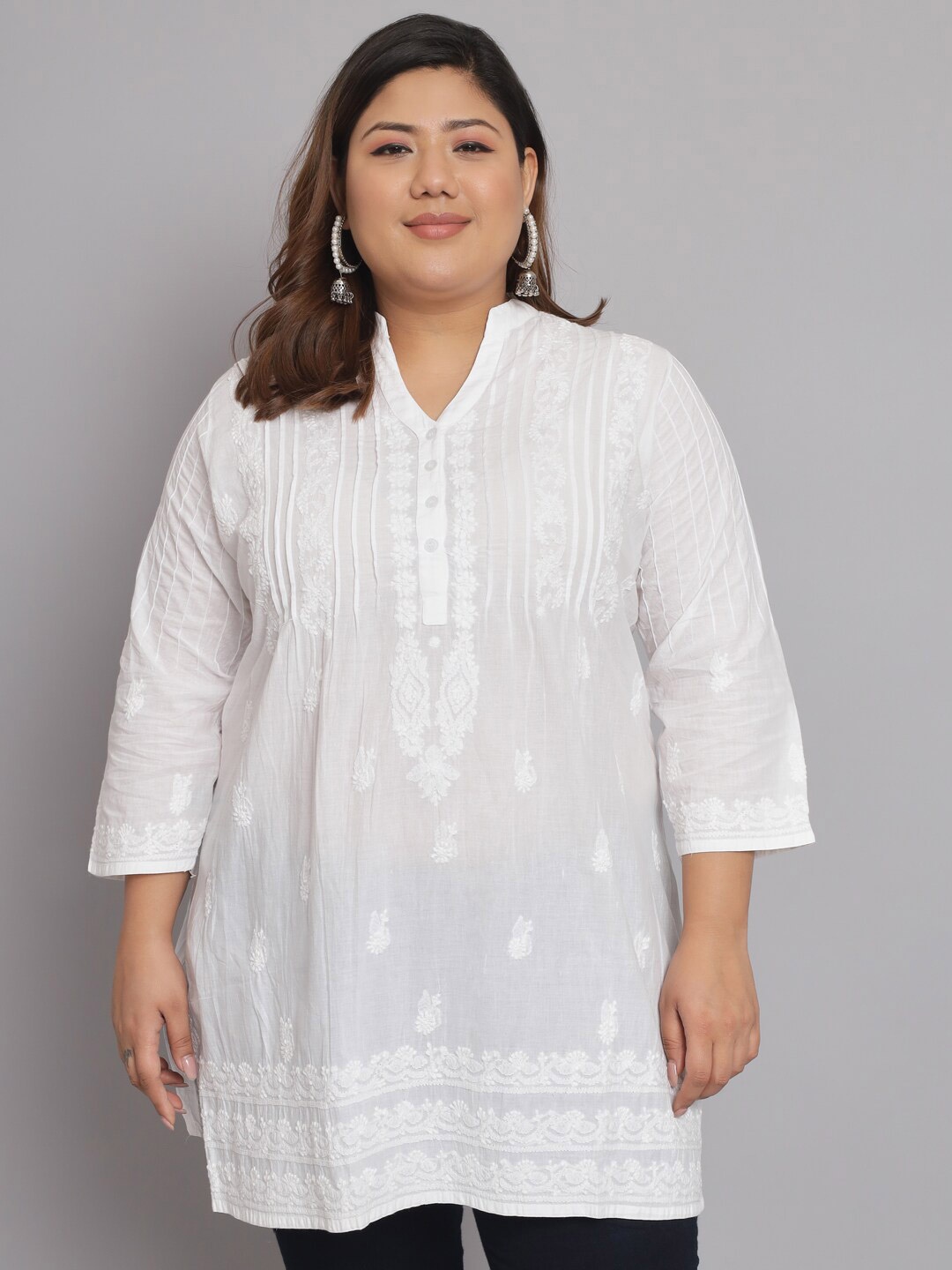 

Indiankala4u Ethnic Motifs Embroidered Pure Cotton Chikankari Kurti, White