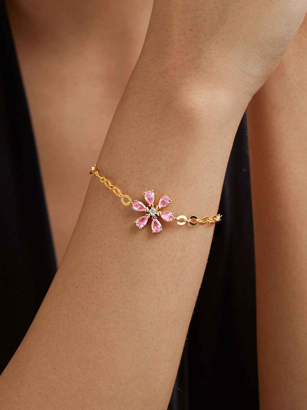 

MINUTIAE Women Brass Crystals Gold-Plated Link Bracelet