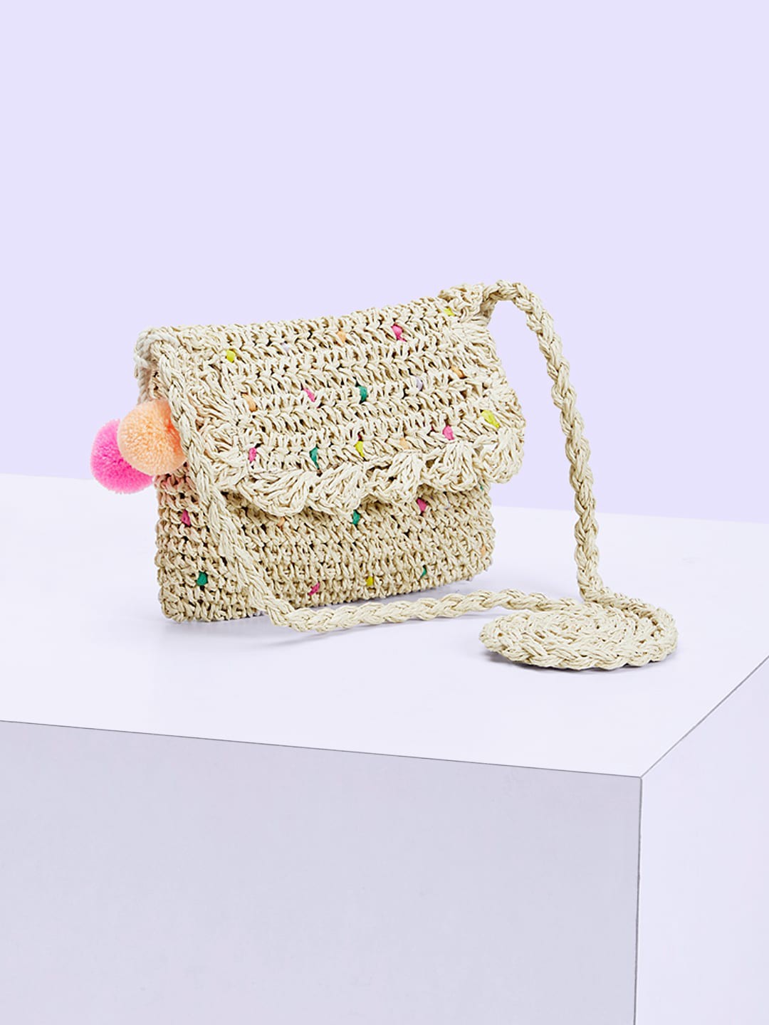 

Forever Glam by Pantaloons Textured Structured Sling Bag, Beige