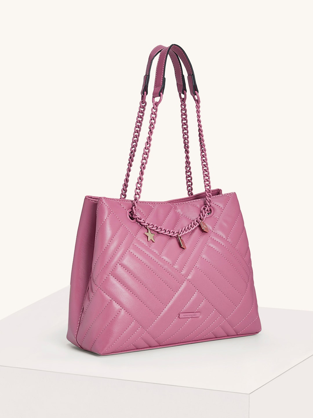 

Forever Glam by Pantaloons Textured Structured Shoulder Bag With Quilted, Pink