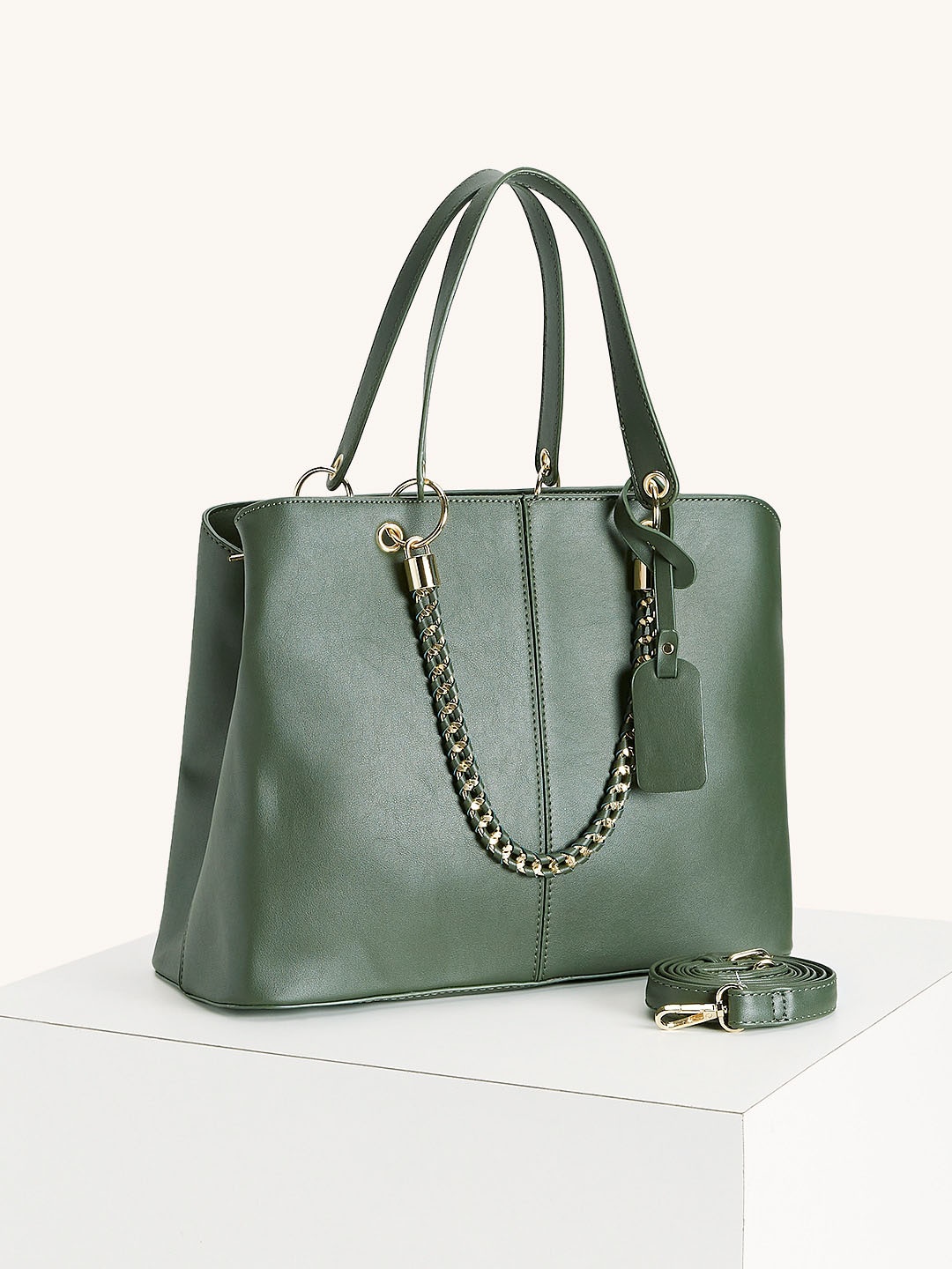 

Forever Glam by Pantaloons Structured Handheld Bag With Tasselled, Green