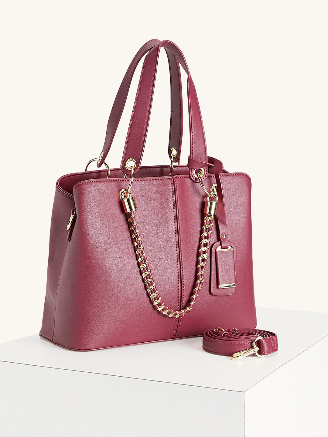 

Forever Glam by Pantaloons PU Oversized Structured Handheld Bag with Tasselled, Red