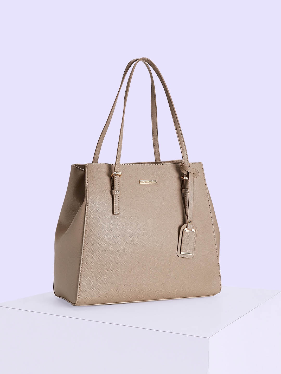 

Forever Glam by Pantaloons Textured Structured Shoulder Bag With Tasselled, Taupe