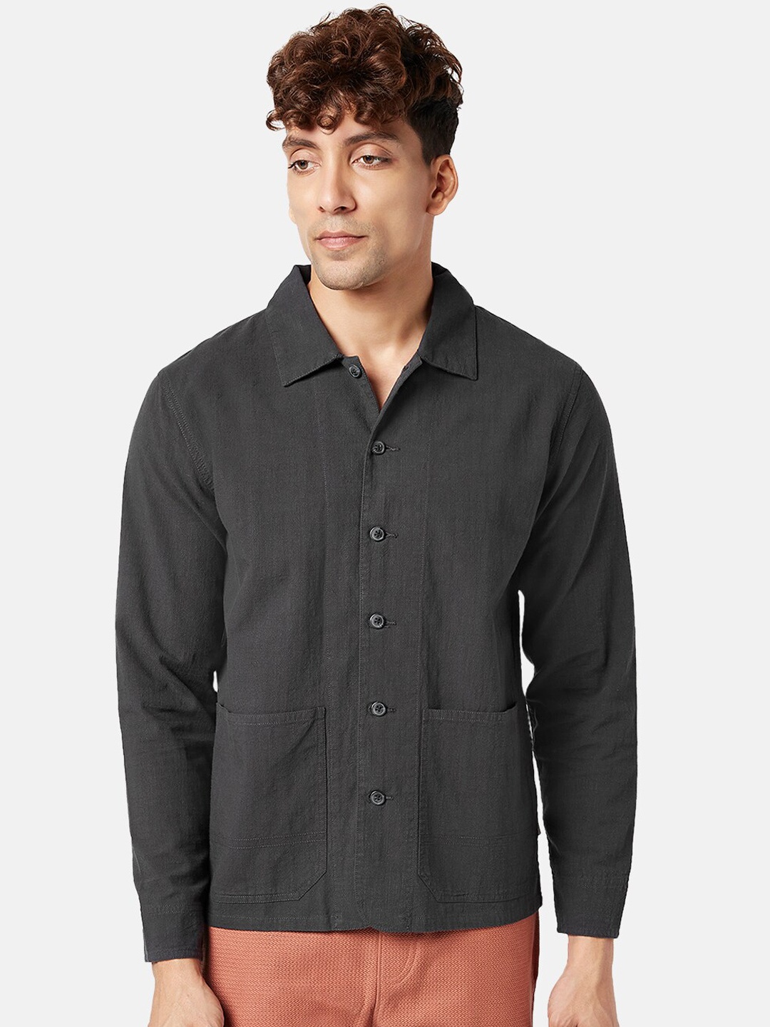 

7 Alt by Pantaloons Spread Collar Cotton Shirt, Charcoal