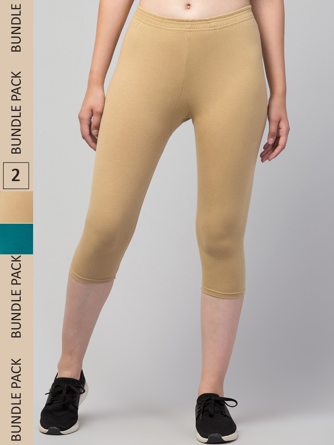 

Apraa & Parma Women Pack Of 2 Cotton Skinny Fit Mid-Rise Slip-On Capris, Teal