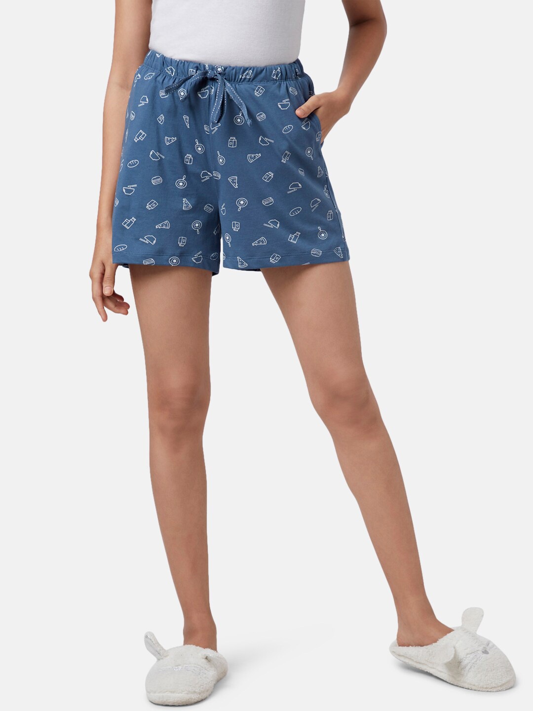 

Dreamz by Pantaloons Women Printed Cotton Lounge Shorts, Blue